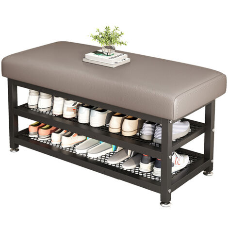 Panca portascarpe in Acciaio, 80 x 31 x 49 cm, ripiano Scarpiera a 3 livelli Imbottita, per ingresso, corridoio, bagno, soggiorno - Grigio