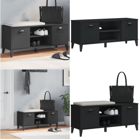 Panca Portascarpe VIKEN Nera 106x35x45 cm Legno Massello Pino - Panca in legno - Panca in pino