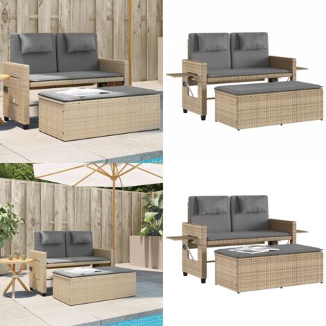 Panca Reclinabile da Giardino con Cuscini Beige in Polyrattan - Divano letto - Rattan PE