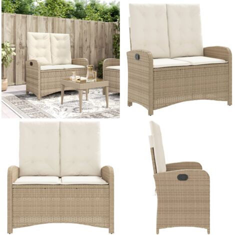 Panca Reclinabile da Giardino con Cuscini Beige in Polyrattan - Panca da giardino con cuscini - Panca da esterno