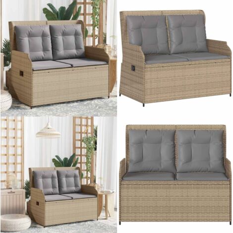 Panca Reclinabile da Giardino con Cuscini Beige in Polyrattan - Seduta da giardino - Cuscini per seduta