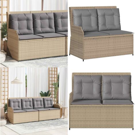 Panca Reclinabile da Giardino con Cuscini Beige in Polyrattan - Seduta da giardino - Cuscini per seduta