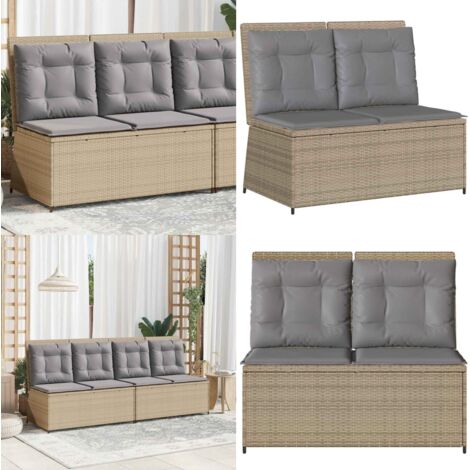 Panca Reclinabile da Giardino con Cuscini Beige in Polyrattan - Seduta da giardino - Cuscini per seduta