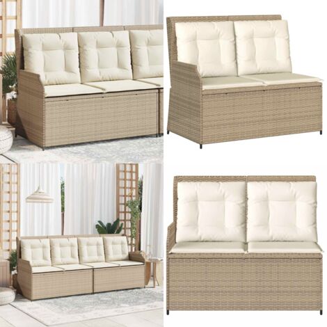 Panca Reclinabile da Giardino con Cuscini Beige in Polyrattan - Seduta da giardino - Cuscini per seduta