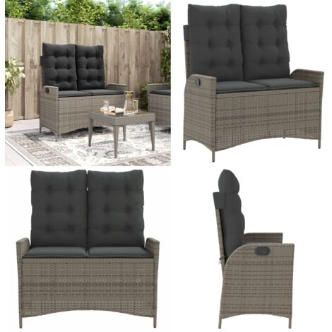 Panca Reclinabile da Giardino con Cuscini Grigia in Polyrattan - Panca da giardino con cuscini - Panca da giardino in rattan