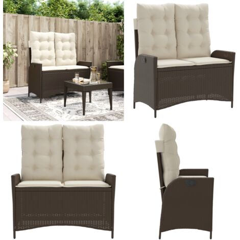 Panca Reclinabile da Giardino con Cuscini Marrone in Polyrattan - Panca da giardino con cuscini - Panca da giardino in rattan