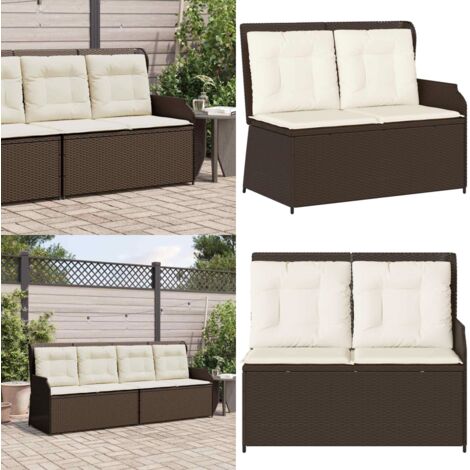 Panca Reclinabile da Giardino con Cuscini Marrone in Polyrattan - Seduta da giardino - Cuscini per panca