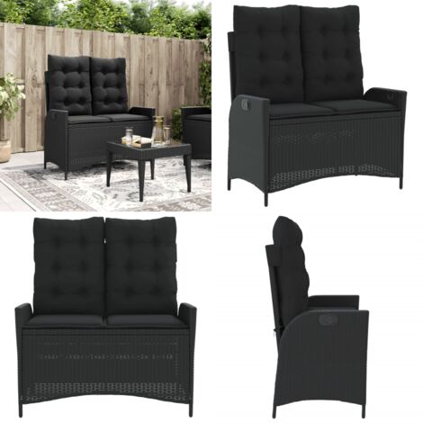Panca Reclinabile da Giardino con Cuscini Nera in Polyrattan - Panca da esterno - Seduta da giardino