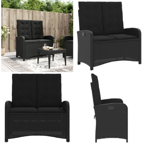 Panca Reclinabile da Giardino con Cuscini Nera in Polyrattan - Panca da esterno - Seduta da giardino