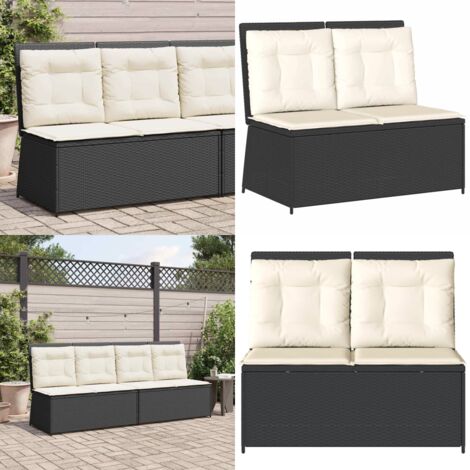 Panca Reclinabile da Giardino con Cuscini Nera in Polyrattan - Panca da esterno - Seduta da giardino