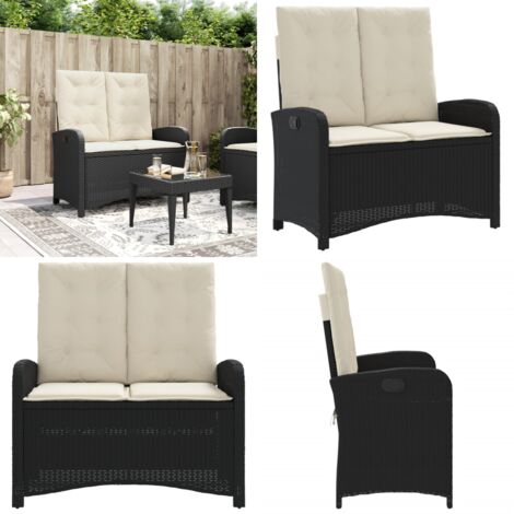 Panca Reclinabile da Giardino con Cuscini Nera in Polyrattan - Panca da giardino con cuscini - Panca da esterno