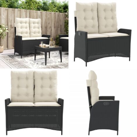 Panca Reclinabile da Giardino con Cuscini Nera in Polyrattan - Panca da giardino con cuscini - Panca da giardino in rattan