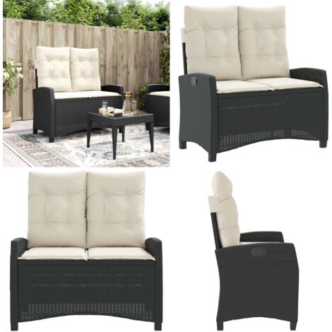 Panca Reclinabile da Giardino con Cuscini Nera in Polyrattan - Panca da giardino con cuscini - Panca da giardino in rattan