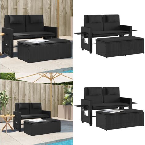 Panca Reclinabile da Giardino con Cuscini Nera in Polyrattan - Panca reclinabile - Divano letto
