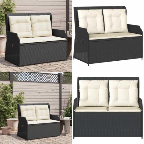 Panca Reclinabile da Giardino con Cuscini Nera in Polyrattan - Seduta da esterno - Cuscino per panca