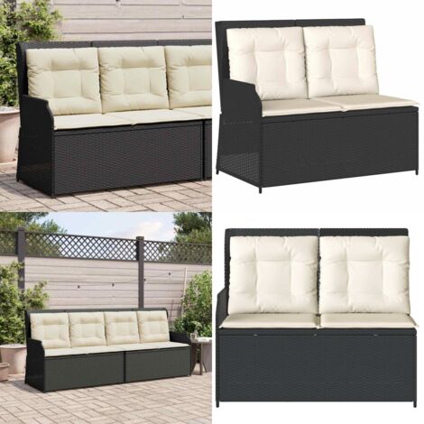 Panca Reclinabile da Giardino con Cuscini Nera in Polyrattan - Seduta da giardino - Cuscini per seduta