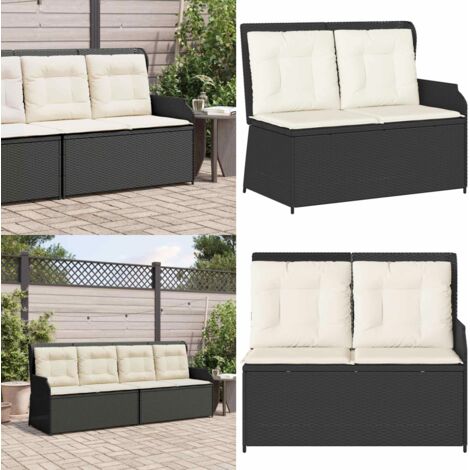Panca Reclinabile da Giardino con Cuscini Nera in Polyrattan - Seduta da giardino - Cuscini per seduta