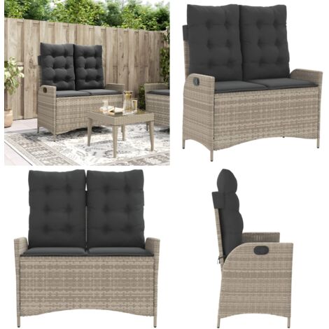 Panca Reclinabile Giardino con Cuscini Grigio Chiaro Polyrattan - Panca da giardino con cuscini - Panca da giardino in rattan