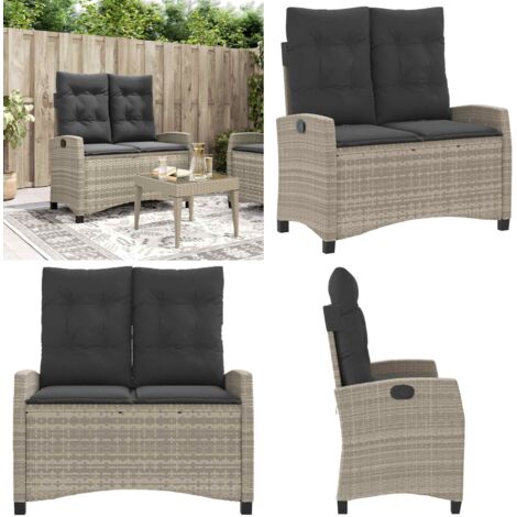 Panca Reclinabile Giardino con Cuscini Grigio Chiaro Polyrattan - Seduta da giardino - Cuscini per panca