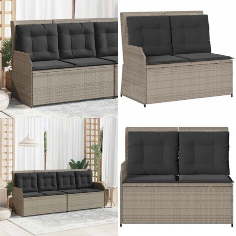 Panca Reclinabile Giardino con Cuscini Grigio Chiaro Polyrattan - Seduta da giardino - Cuscini per seduta