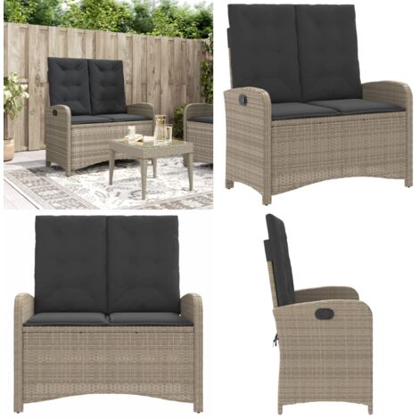 Panca Reclinabile Giardino con Cuscini Grigio Chiaro Polyrattan - Seduta da giardino - Cuscini per seduta