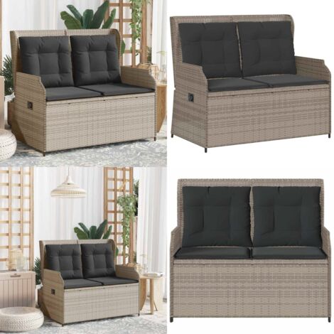 Panca Reclinabile Giardino con Cuscini Grigio Chiaro Polyrattan - Seduta da giardino - Cuscini per seduta