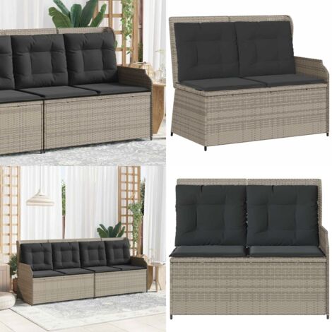 Panca Reclinabile Giardino con Cuscini Grigio Chiaro Polyrattan - Seduta da giardino - Cuscini per seduta