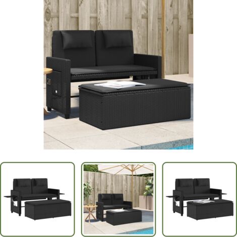 Panca reclinabile -  Panca Reclinabile da Giardino con Cuscini Nera in Polyrattan