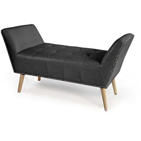 Panca retro in similpelle nera gambe in legno