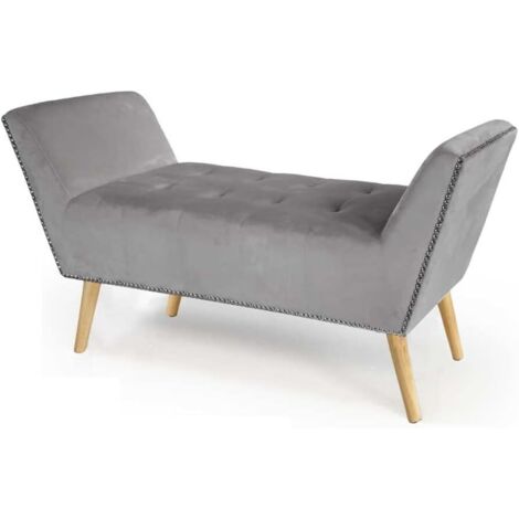 Panca retro in velluto grigio gambe in legno