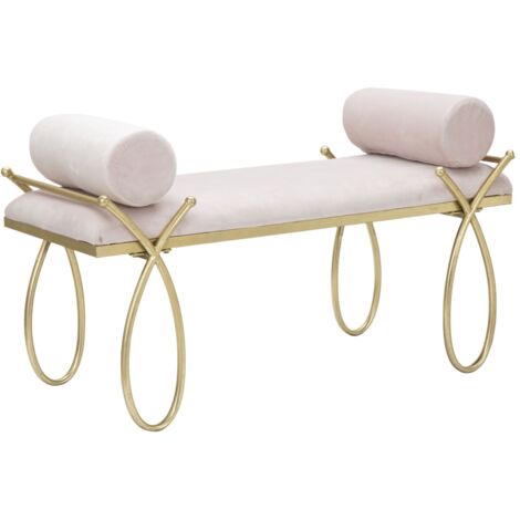 Panca Ribbon Rosa 112,5x49x53 cm in Ferro e MDF e Spugna e Poliestere Rosa e Oro