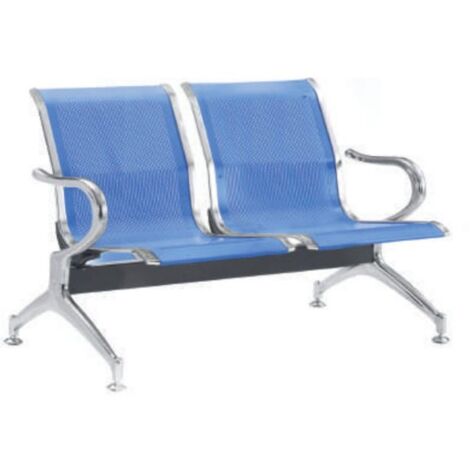 Panca sala attesa 2 posti in acciaio microforato blu 123x68x78 cm