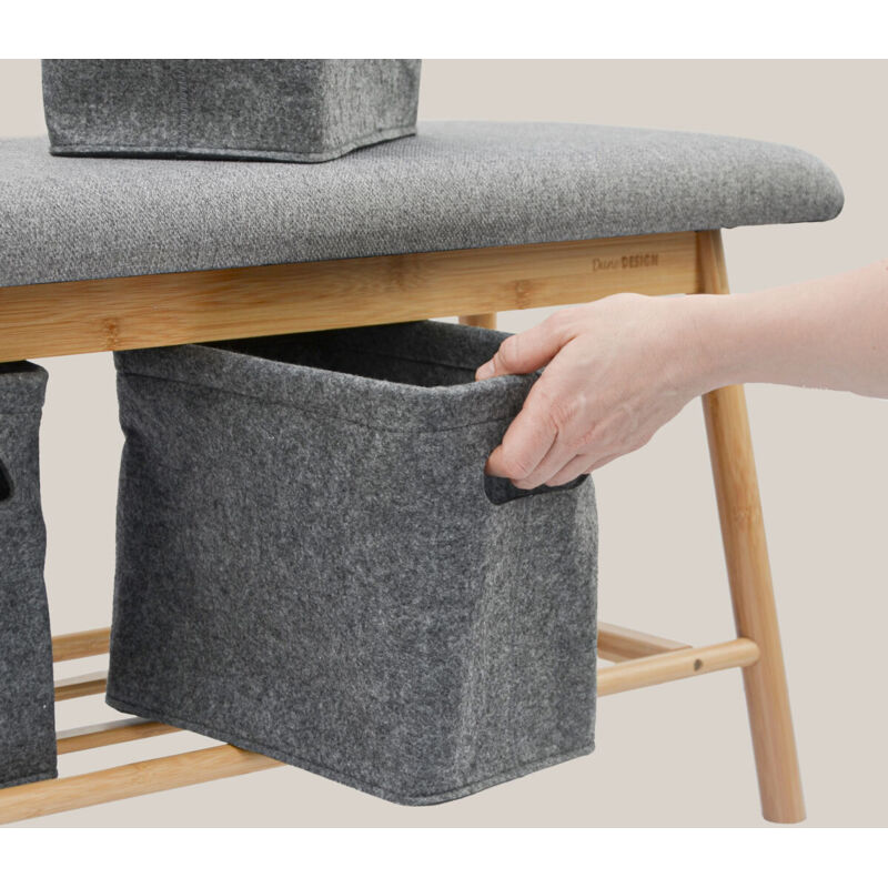 

Panca Scandinava di Bambù con 3 Cestini 90x34x44 Contenitore per Scarpe Ingresso