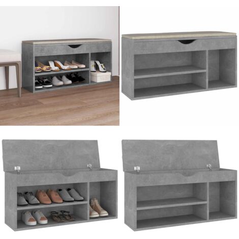 Panca Scarpe con Cuscino Grigio Cemento 104x30x49cm Multistrato - Scarpiera con cuscino - Cuscino per panca