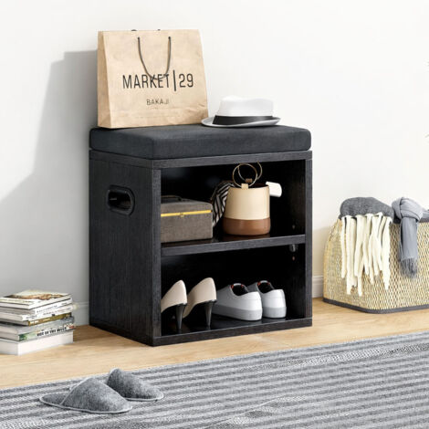 Panca Portascarpe in Legno con Cuscino Imbottito Mobile Ingresso Moka
