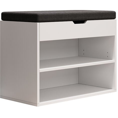 Panca scarpiera da ingresso Titus, Bianco, 60 x 45 cm con ripiano, Vicco