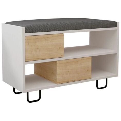 Panca scarpiera Troy con cuscino colore bianco e rovere