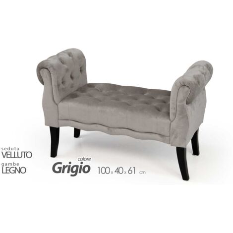 Panca scendiletto in velluto grigio cm 100 x 40 x 61 h