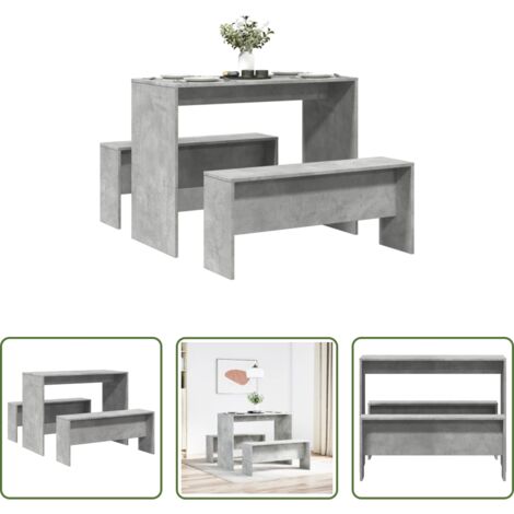 Panca -  Set Tavolo da Pranzo e Panche 3 pz Grigio Cemento in Truciolato