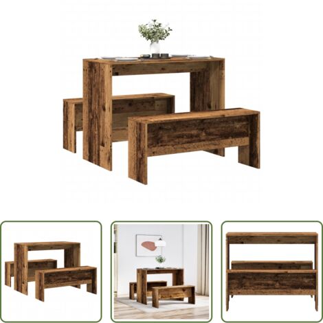 Panca -  Set Tavolo da Pranzo e Panche 3 pz Legno Antico in Truciolato