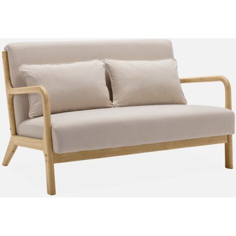 Panca stile scandinavo in legno e tessuto, 2 posti