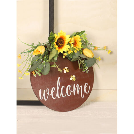 Pancarte de Bienvenue Artisanale et Élégante pour Porte d'Entrée - Décoration Couronne Accueil Chic