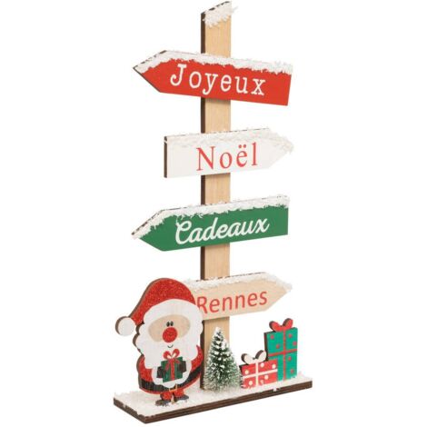 Pancarte de Noël en Bois enneigé Rouge Vert et Naturel H 29.5 cm - Feeric Christmas