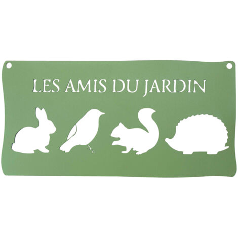 Pancarte décorative métal Les amis du jardin 25,5 x 12,5 cm vert pâle