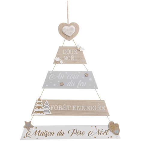 Pancarte Sapin à suspendre avec messages Noël et déco pailletée H 70 cm - Feeric Christmas