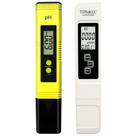 Pancellent 2 en 1 TDS PH Water Quality Tester Set 0-9990 PPM Rango de medición 1 PPM Resolución 2% Precisión de lectura (medidor de pH amarillo + bolígrafo blanco tds&ec)