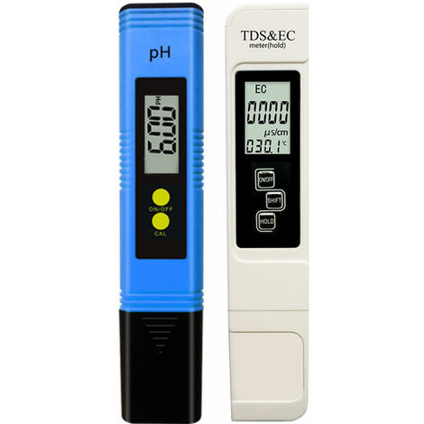 Pancellent 2 en 1 TDS PH Water Quality Tester Set 0-9990 PPM Rango de medición 1 PPM Resolución 2% Precisión de lectura (medidor de pH azul + bolígrafo tds&ec blanco)