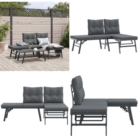 Panche Giardino con Cuscini 2pz Nere Acciaio Verniciato Polvere - Seduta regolabile - Cuscino da giardino