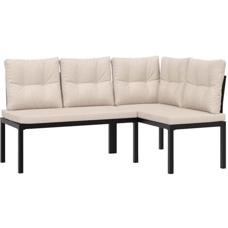 Panche Giardino con Cuscini 2pz Nere Acciaio Verniciato Polvere vidaXL