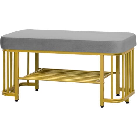 MODFU Panche per ingresso, panca portascarpe, gambe regolabili, mobili da ingresso, metallo, grigio+oro